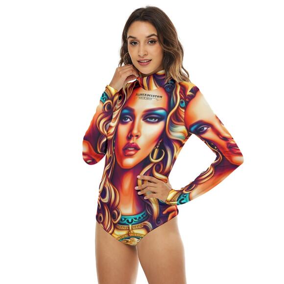 FullbreedCustom Print Women's Turtleneck Long Sleeve Bodysuit - Picture 3 of 5